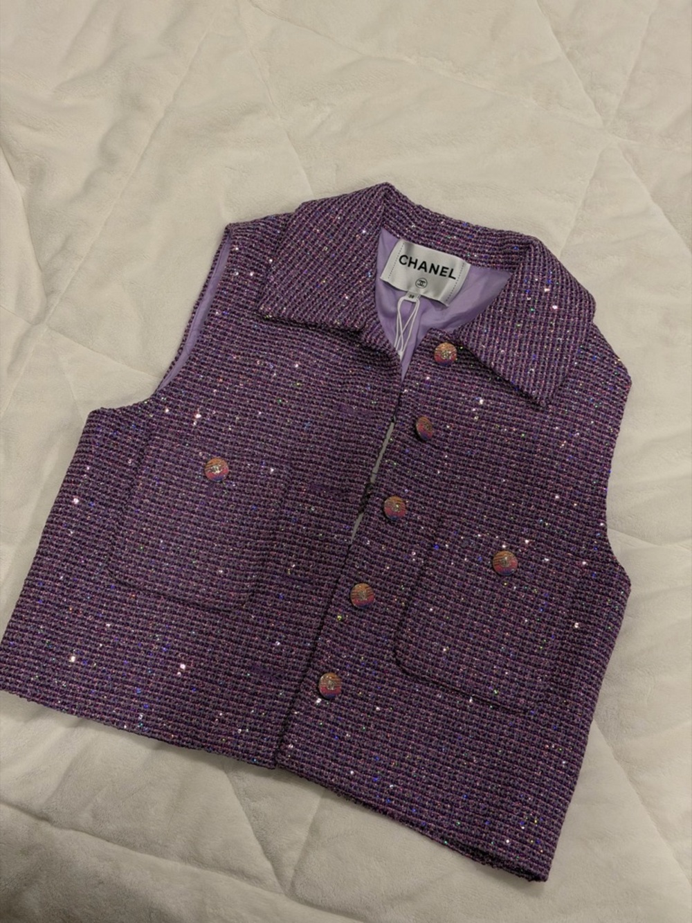 CHANEL Style Lavender Purple Tweed Sleeveless Vest - Picture 5 of 5